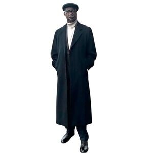 Mens 100% Cashmere Navy Blue Full Length Topcoat Size 48 Designer Trench Coat